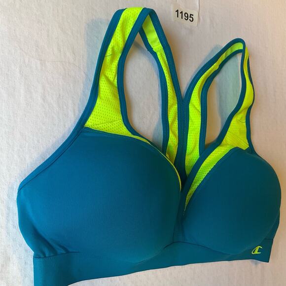 Champion Women’s V-neck Sport Bra size 34C (M), Neon Green & Blue - Picture 3 of 7